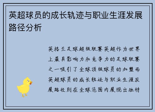 英超球员的成长轨迹与职业生涯发展路径分析 英超球员的成长轨迹与职业生涯发展路径分析