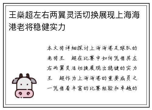 王燊超左右两翼灵活切换展现上海海港老将稳健实力